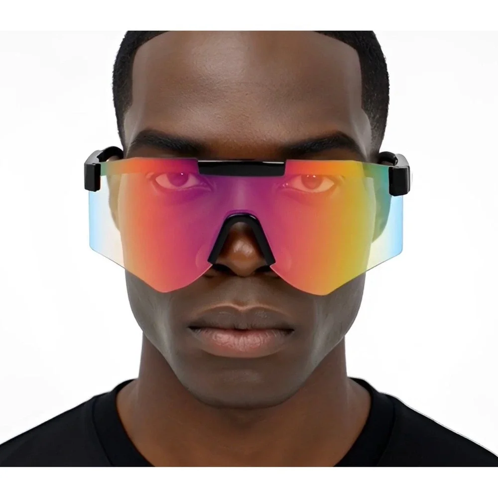 Rainbow Mirrored Sunglasses Shield Visor Cycling Running Sport Sun Glasses Gafas